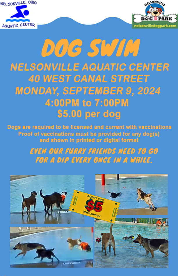 promotional flyer image for the dog swim event with details as described above