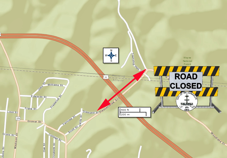 visual map of the section of Pleasantview Ave that is closed.