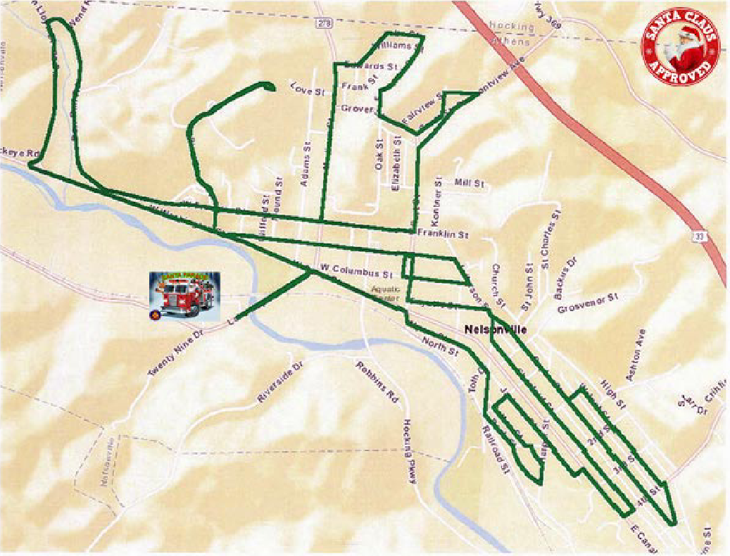 map of the route for the Santa Parade